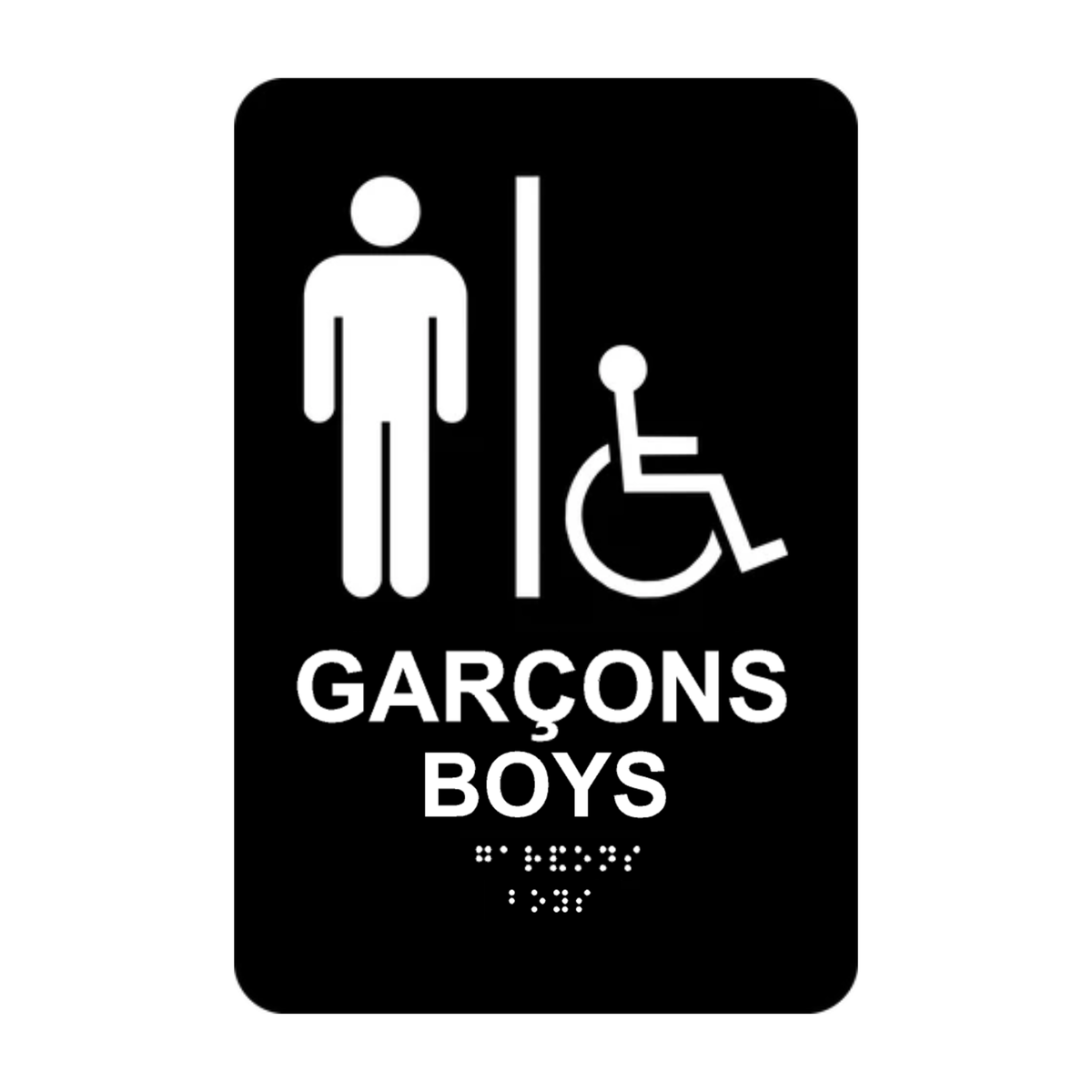 Boys Bilingual Accessible Washroom Rectangle Braille Sign