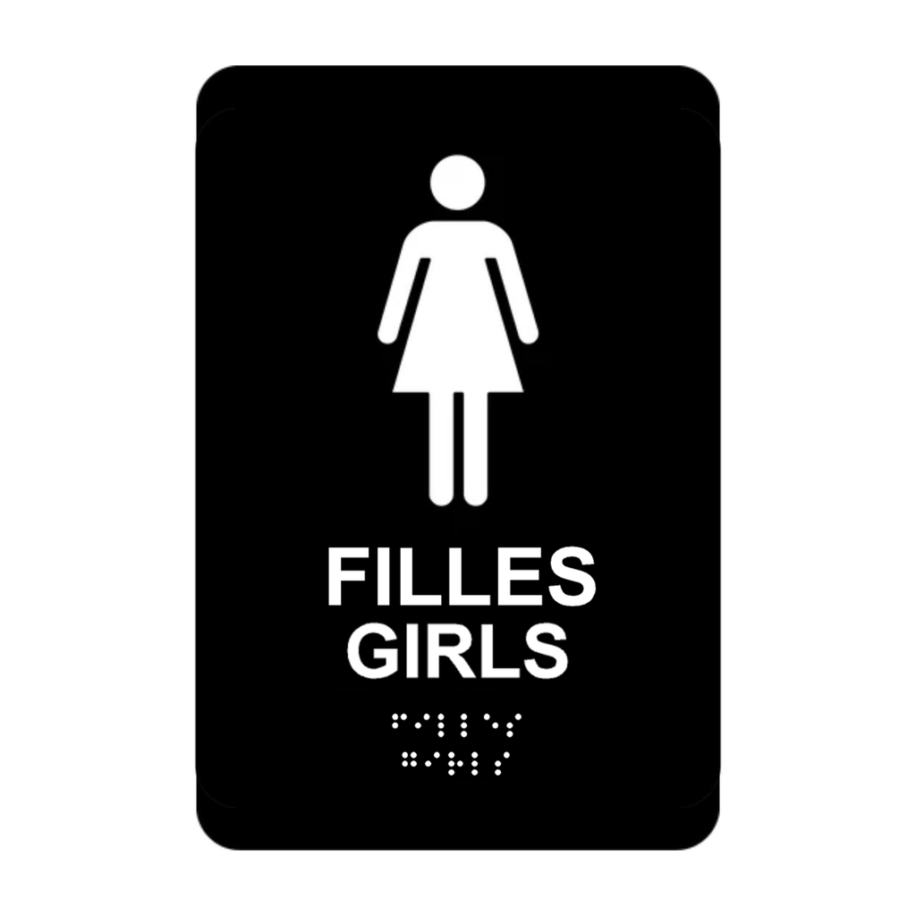 Girls Bilingual Washroom Rectangle Braille Sign