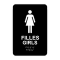 Girls Bilingual Washroom Rectangle Braille Sign