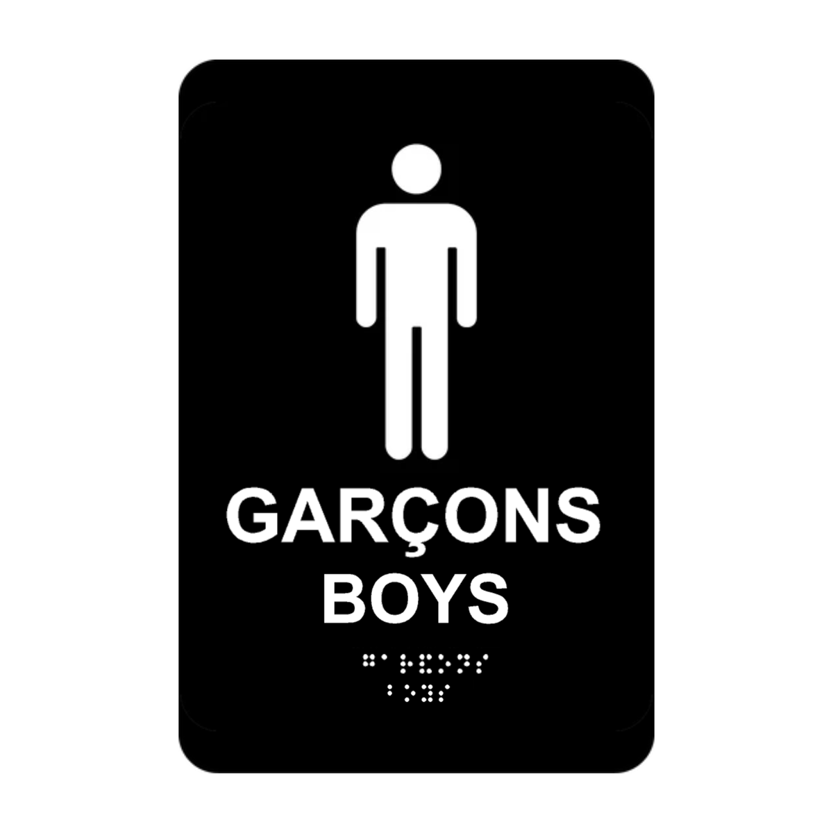 Boys Bilingual Washroom Rectangle Braille Sign