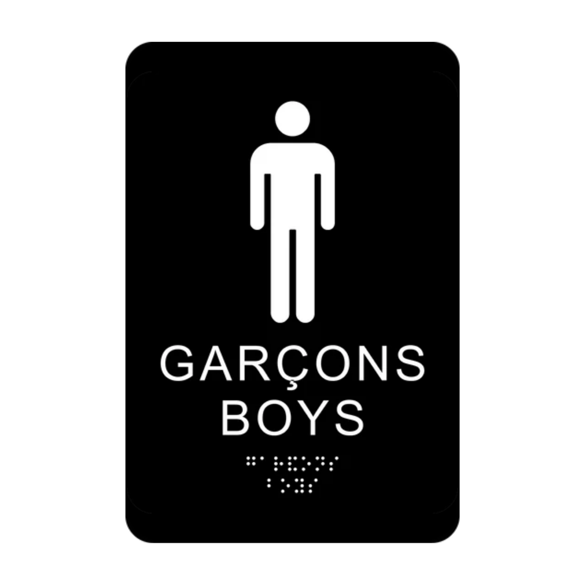 Boys Bilingual Washroom Rectangle Braille Sign