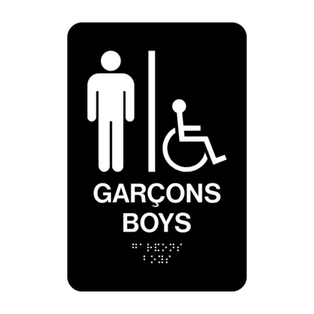 Boys Bilingual Accessible Washroom Rectangle Braille Sign