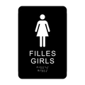 Girls Bilingual Washroom Rectangle Braille Sign